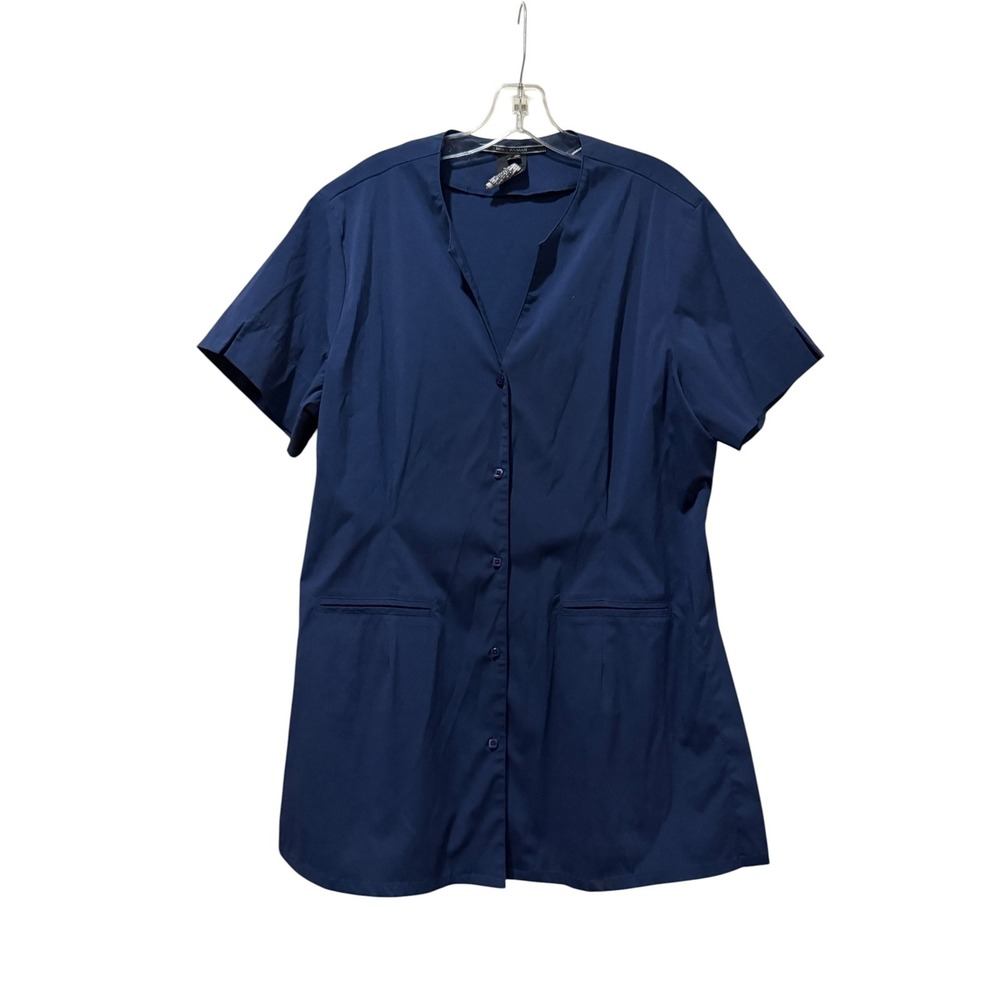 Noel Asmar Navy Blue Button Down Spa Salon Medical Scrub Tunic Top Womens XL